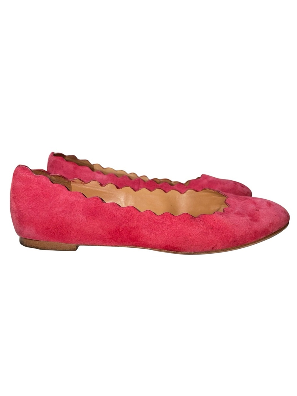 J.Crew Factory Suede Scalloped Ballet Flats In Dark Poppy Red Size 7.5 Preppy‎